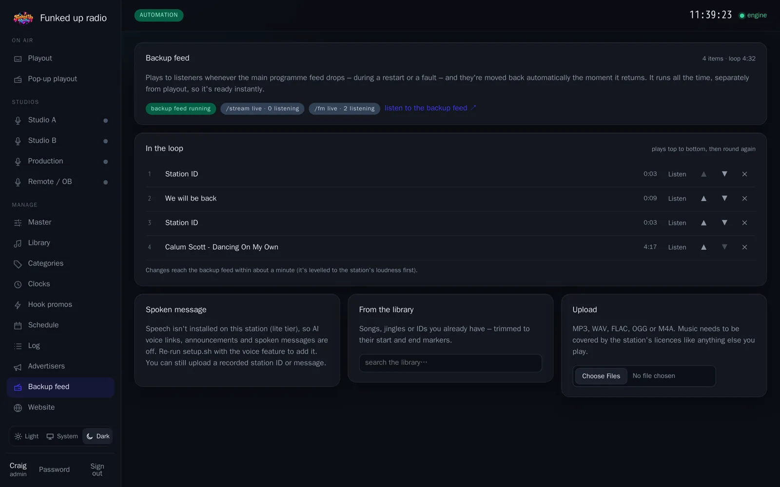 The backup feed: what plays if the programme ever stops