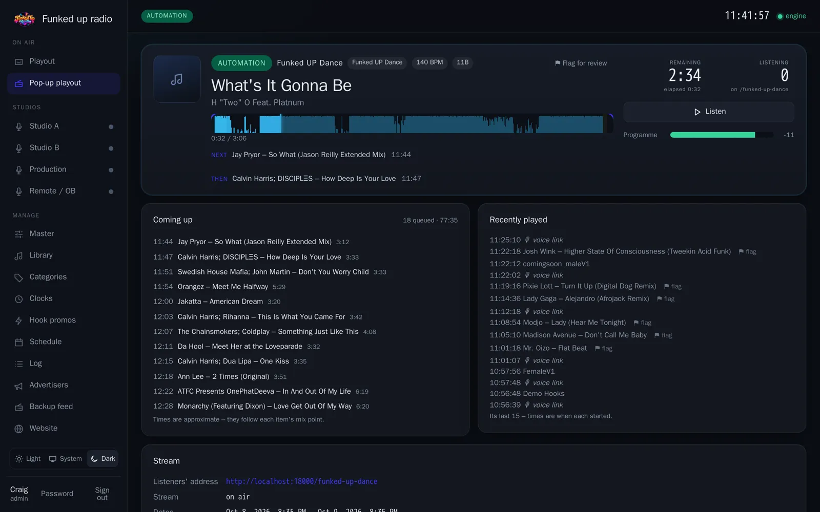 Pop-up playout: what a pop-up station is playing